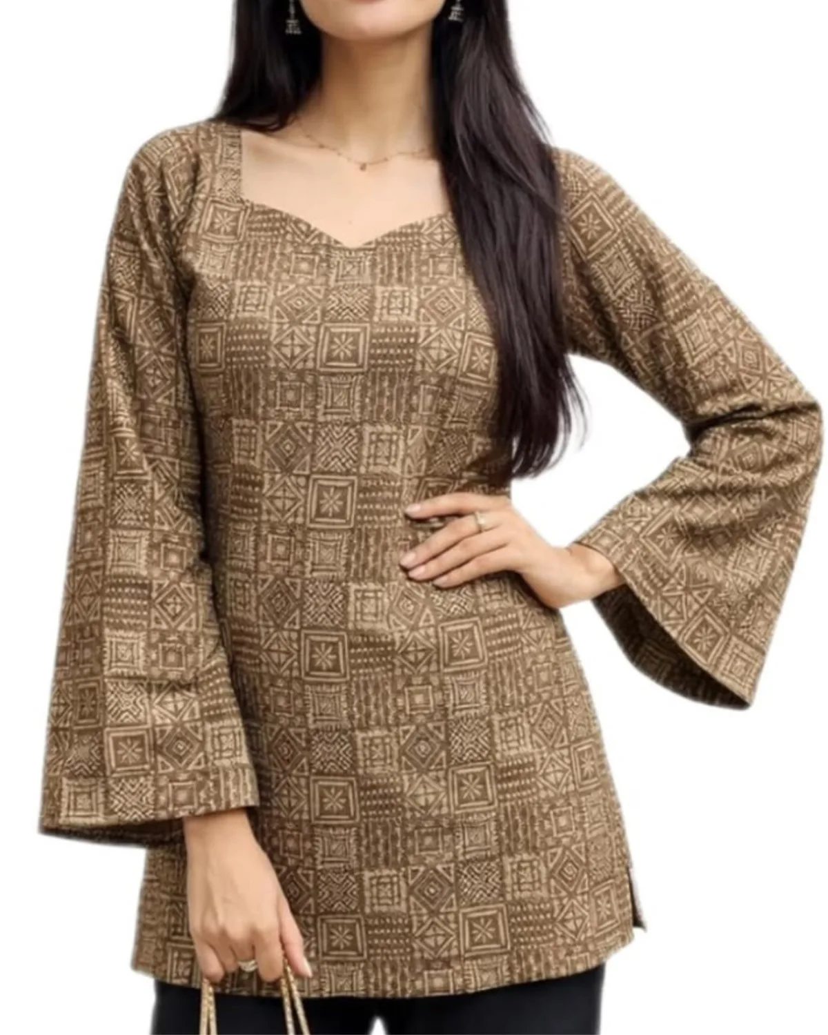 Floral Printed Short Kurti with Slit Neckline
