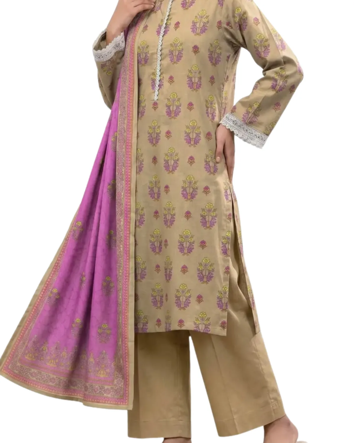 Beige Linen Straight Kurti with Cigarette Pant - Edition 39
